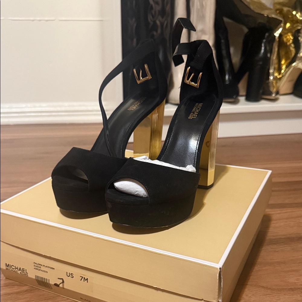 Michael Kors Black Heels with Gold Accents